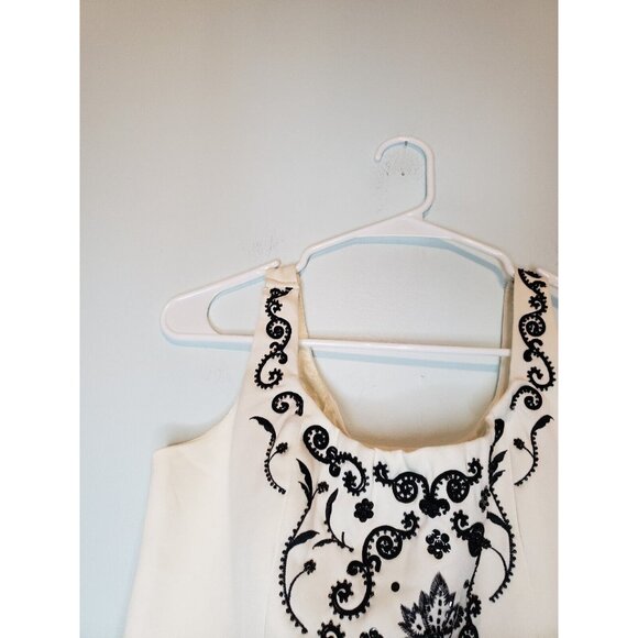 Sandra Darren Womens Petite 10P Fancy Top Ivory Black Beaded Cropped Sleeveless - Picture 4 of 6